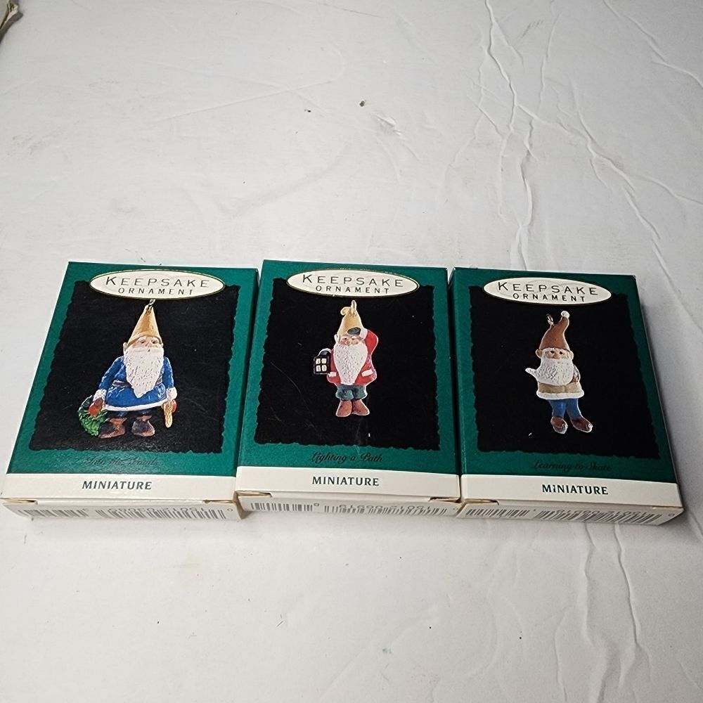 Hallmark vintage 1990s Gnomes Keepsake ornaments lot of 3 mini